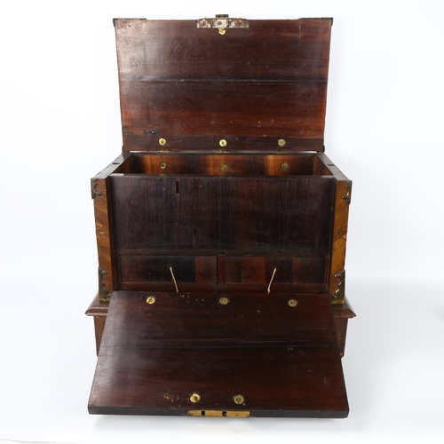 1 - A small 18th century Gothic brass-bound walnut travelling chest, allover heavy brass strapwork mount... 