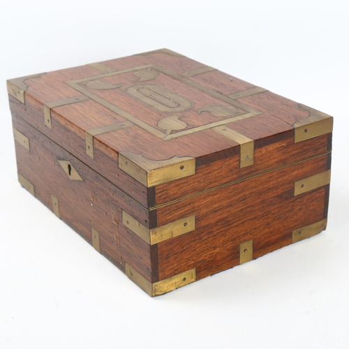 104 - A 19th century brass-bound rosewood travelling box, with inner lids, 25cm x 17cm x 11cm, and an Indi... 