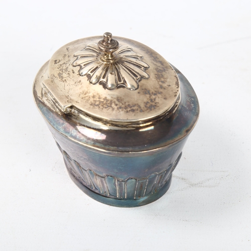 108 - A George V silver tea caddy, relief embossed half fluted decoration, by Pairpoint Brothers, hallmark... 