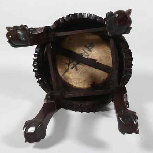 12 - A 19th century Chinese hardwood and mother-of-pearl inlaid circular table, with inset marble top, ca... 