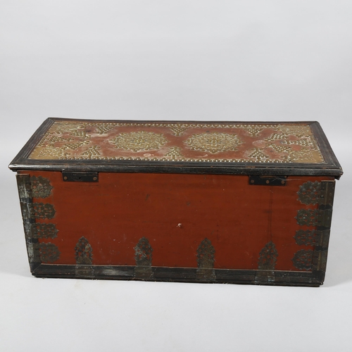 15 - 18th century Continental hardwood chest, with allover brass-studded decoration and applied pierced b... 