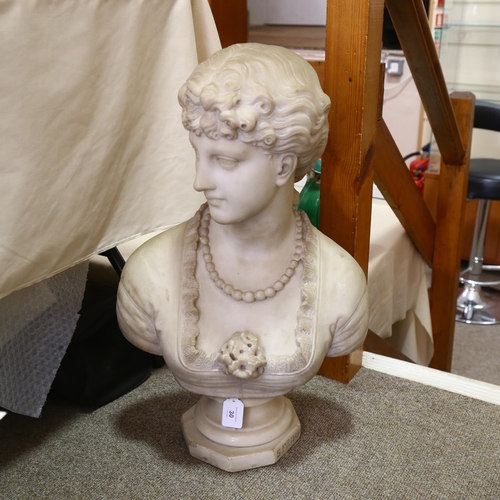 30 - H Guirlandi, Spring, carved alabaster bust, signed on reverse, on a brass strung ebonised floor stan... 