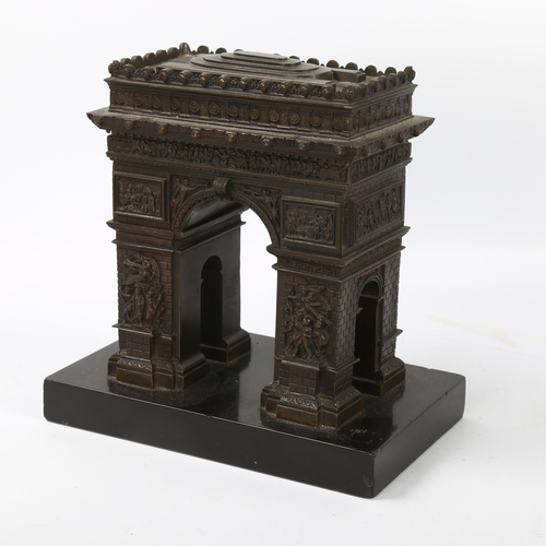 31 - A 19th century Grand Tour French bronze model of the Arc De Triomphe, on slate base, height 20cm, ba... 