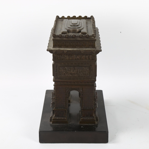 31 - A 19th century Grand Tour French bronze model of the Arc De Triomphe, on slate base, height 20cm, ba... 