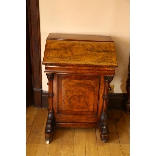 32 - A Victorian burr-walnut Davenport, with slope front, hinged stationery rack backing, 4 side drawers ... 