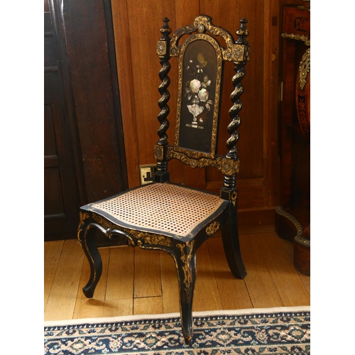 37 - A Victorian papier mache ebonised and mother-of-pearl inlaid slipper side chair, with hand painted a... 