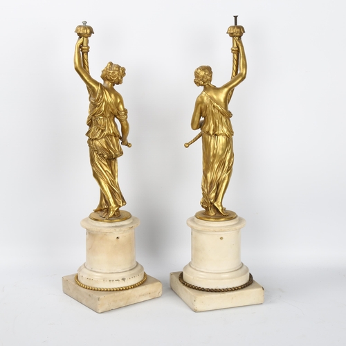 44 - A pair of 19th century Renaissance style gilt-bronze figural table centres, modelled as Classical la... 