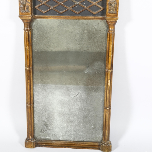 45 - A Regency giltwood pier mirror, with heavily oxidised glass with inverted break-front cornice, latti... 