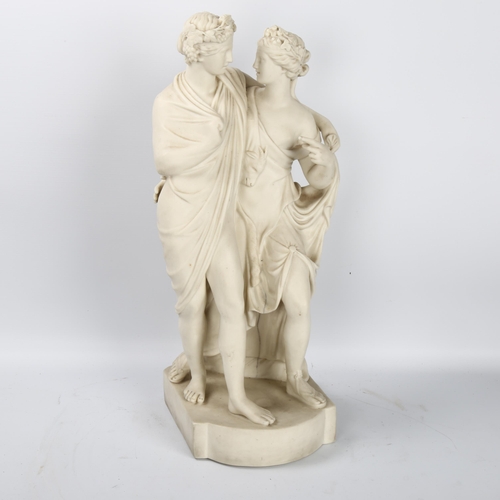 47 - A large 19th century Parian Ware ivory porcelain figure group, modelled as Bacchus and Ariadne, unsi... 