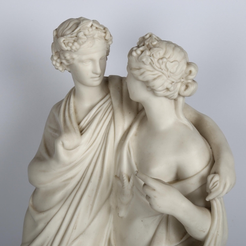 47 - A large 19th century Parian Ware ivory porcelain figure group, modelled as Bacchus and Ariadne, unsi... 