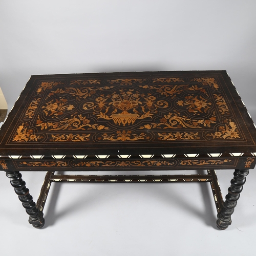 54 - A 19th century Dutch marquetry centre table, rectangular form with bone inlaid edge, with satinwood ... 