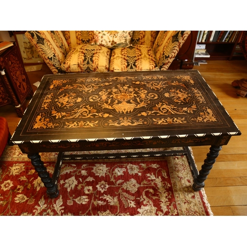 54 - A 19th century Dutch marquetry centre table, rectangular form with bone inlaid edge, with satinwood ... 
