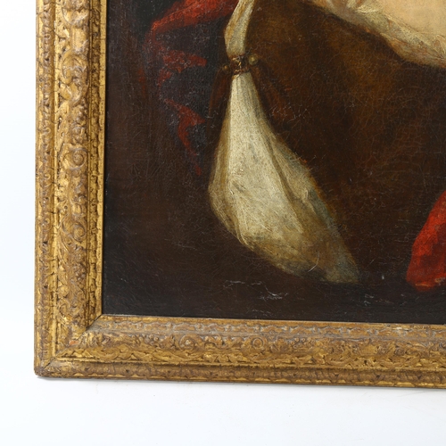 61 - A 19th century oil on canvas, head and shoulders portrait of a lady, unsigned, framed, overall 84cm ... 