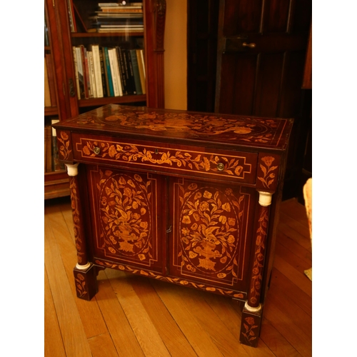 65 - A 19th century Dutch marquetry inlaid walnut sideboard, the top decorated with flowing basket of flo... 