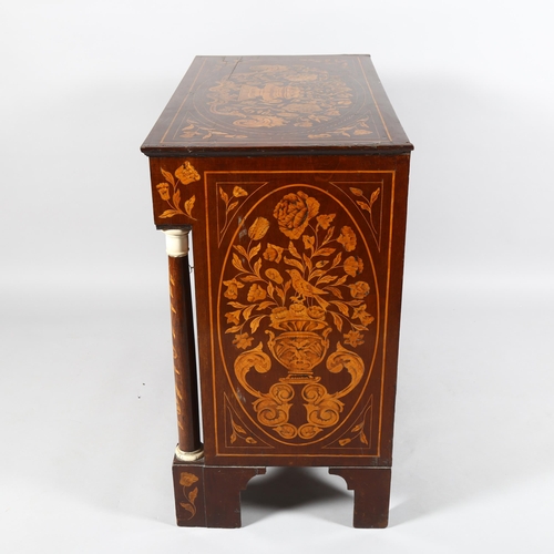 65 - A 19th century Dutch marquetry inlaid walnut sideboard, the top decorated with flowing basket of flo... 