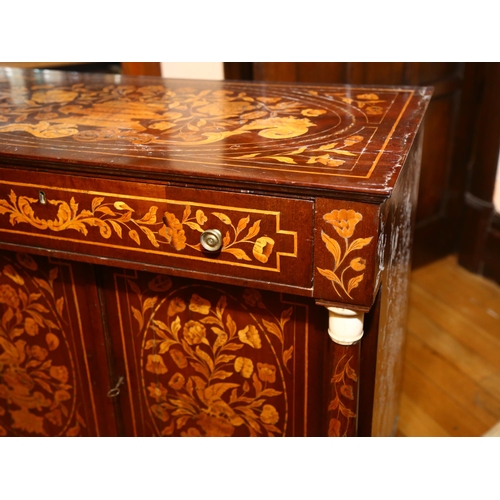 65 - A 19th century Dutch marquetry inlaid walnut sideboard, the top decorated with flowing basket of flo... 