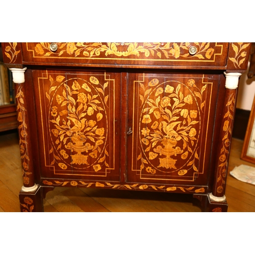 65 - A 19th century Dutch marquetry inlaid walnut sideboard, the top decorated with flowing basket of flo... 