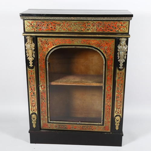 66 - 19th century French Boulle marquetry pier cabinet, with arch glazed panelled doors and gilt-bronze m... 