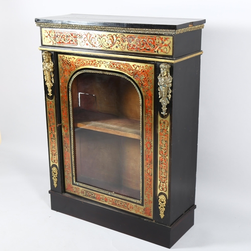 66 - 19th century French Boulle marquetry pier cabinet, with arch glazed panelled doors and gilt-bronze m... 