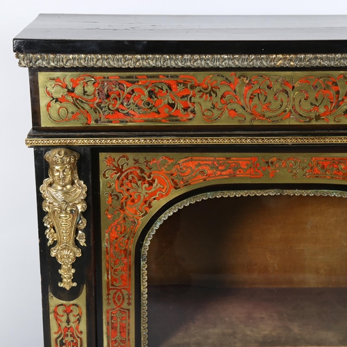 66 - 19th century French Boulle marquetry pier cabinet, with arch glazed panelled doors and gilt-bronze m... 