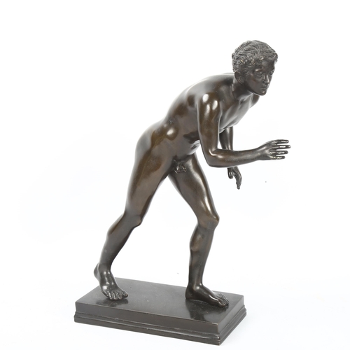 68 - 19th century patinated bronze sculpture, Classical Greek athlete, unsigned, height 34cm