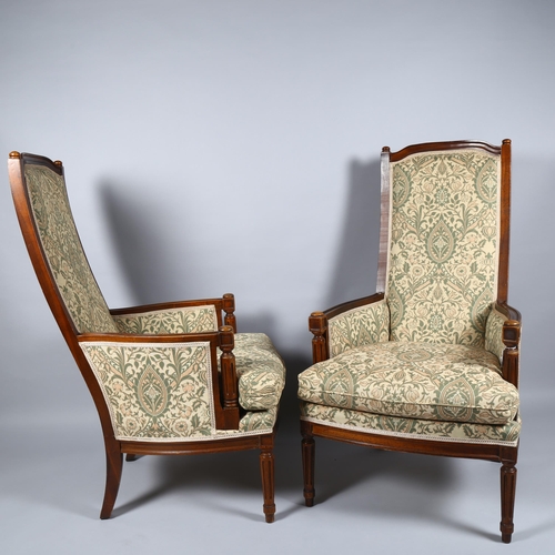 7 - A pair of 19th century walnut framed armchairs with show-wood surrounds, width 60cm