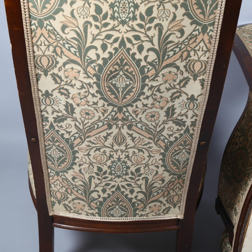 7 - A pair of 19th century walnut framed armchairs with show-wood surrounds, width 60cm