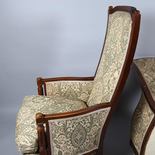 7 - A pair of 19th century walnut framed armchairs with show-wood surrounds, width 60cm