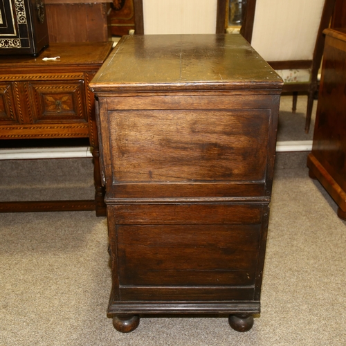 74 - An 18th century oak chest of 3 long drawers, with moulded panelled drawer fronts, width 88cm, depth ... 