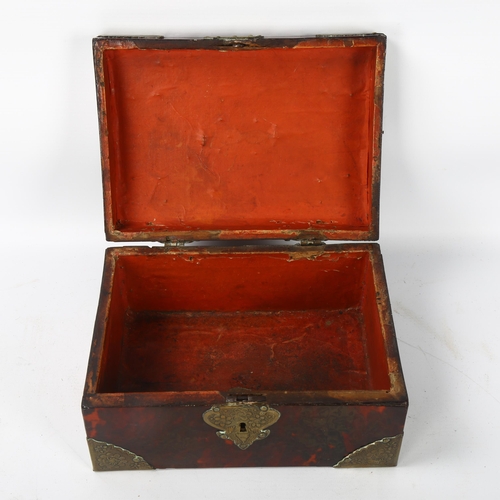 75 - 19th century tortoiseshell and brass-mounted jewel casket, engraved brass mounts, 22cm x 16cm x 11cm