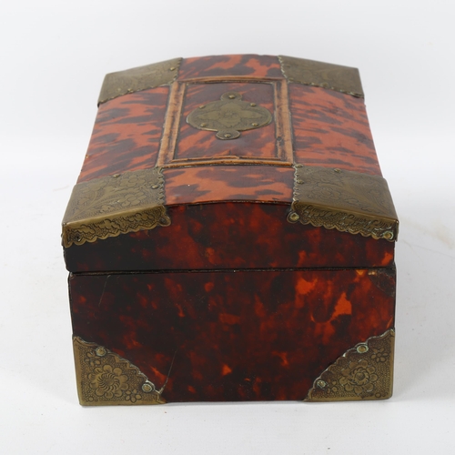 75 - 19th century tortoiseshell and brass-mounted jewel casket, engraved brass mounts, 22cm x 16cm x 11cm