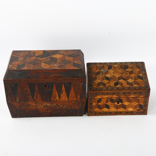 76 - 2 x 19th century Tunbridge Ware boxes, comprising a cube parquetry inlaid stationery box with slopin... 