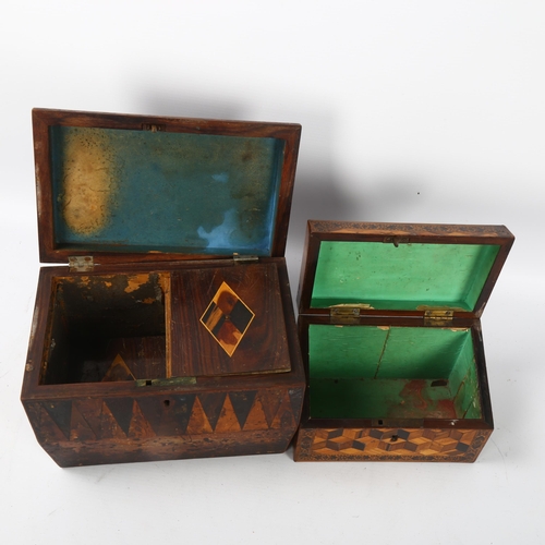 76 - 2 x 19th century Tunbridge Ware boxes, comprising a cube parquetry inlaid stationery box with slopin... 