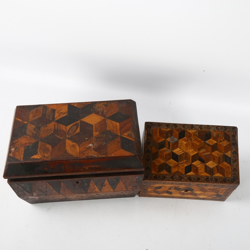 76 - 2 x 19th century Tunbridge Ware boxes, comprising a cube parquetry inlaid stationery box with slopin... 