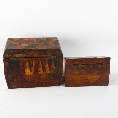 76 - 2 x 19th century Tunbridge Ware boxes, comprising a cube parquetry inlaid stationery box with slopin... 