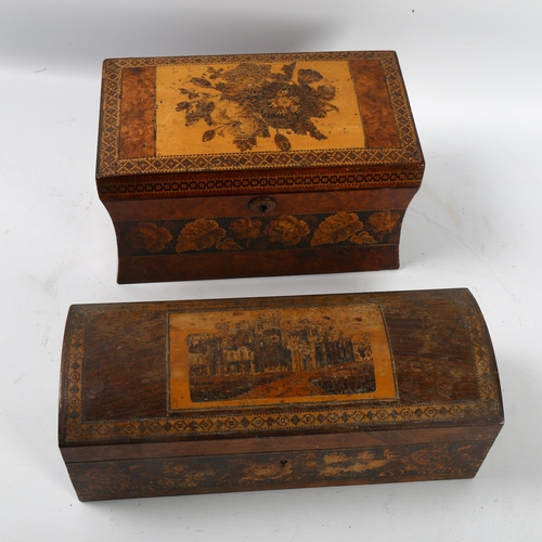 78 - 19th century Tunbridge Ware dome-top box, the micro-mosaic lid depicting Eridge Castle, floral marqu... 