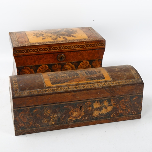 78 - 19th century Tunbridge Ware dome-top box, the micro-mosaic lid depicting Eridge Castle, floral marqu... 