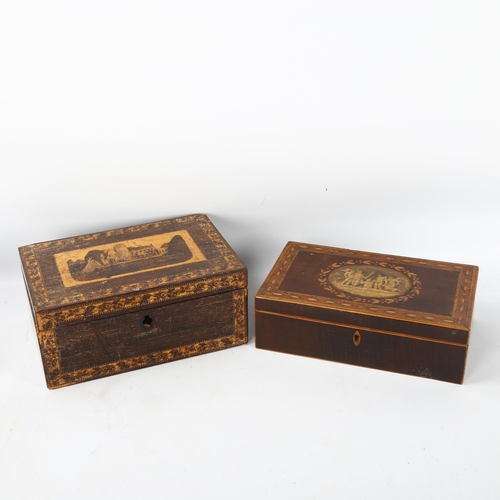 79 - 4 x 19th century Tunbridge Ware boxes, including small stationery box depicting Eridge Castle, width... 