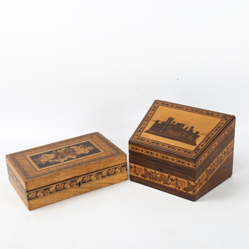 79 - 4 x 19th century Tunbridge Ware boxes, including small stationery box depicting Eridge Castle, width... 