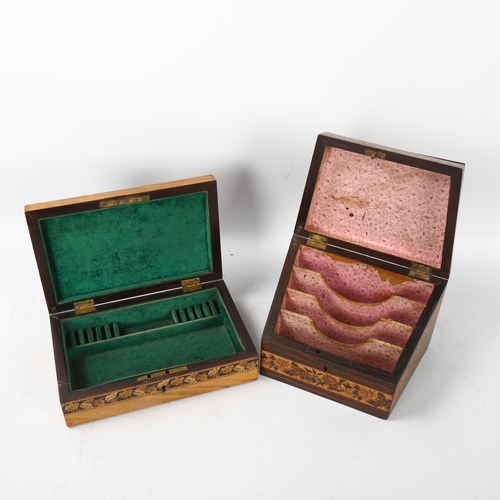 79 - 4 x 19th century Tunbridge Ware boxes, including small stationery box depicting Eridge Castle, width... 