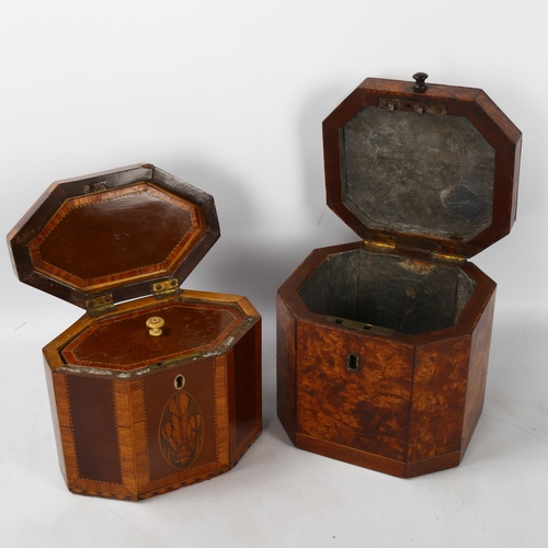 83 - 2 x 18th century tea caddies, comprising a burr-walnut caddy with canted corners, height 13cm, width... 