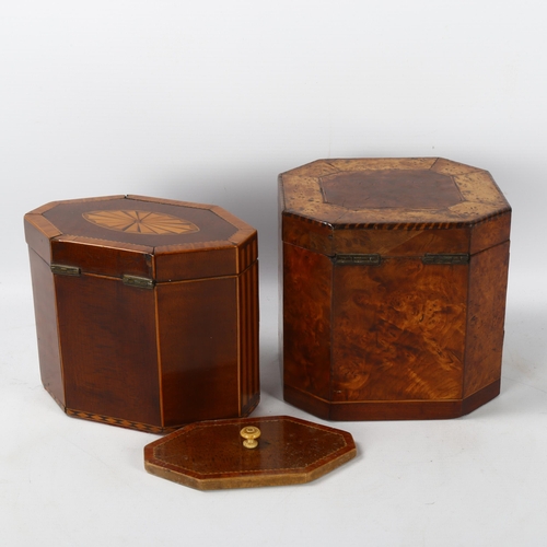 83 - 2 x 18th century tea caddies, comprising a burr-walnut caddy with canted corners, height 13cm, width... 