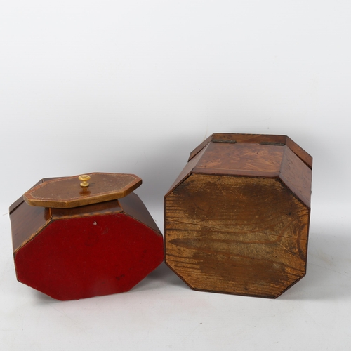 83 - 2 x 18th century tea caddies, comprising a burr-walnut caddy with canted corners, height 13cm, width... 