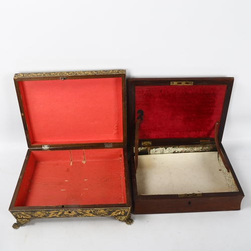 84 - 2 Regency penwork boxes, 1 with Classical design on brass lion paw feet, width 26cm, the other with ... 