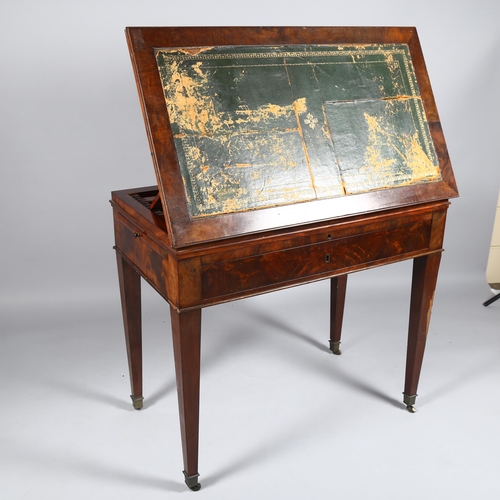 85 - An early 19th century mahogany architect's desk, with cantilever rise and fall action leather inset ... 