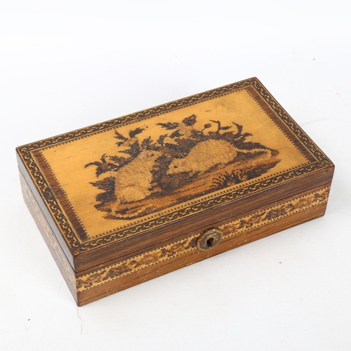 87 - Victorian Tunbridge Ware box, the micro-mosaic lid depicting 2 field mice in parquetry surround, 17.... 