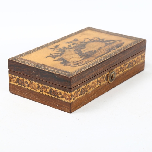 87 - Victorian Tunbridge Ware box, the micro-mosaic lid depicting 2 field mice in parquetry surround, 17.... 