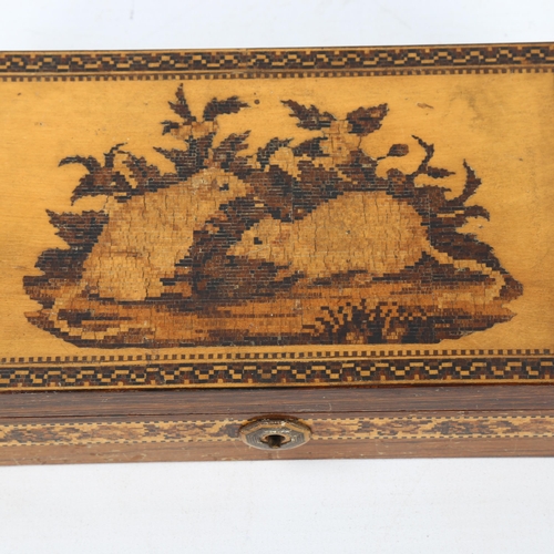 87 - Victorian Tunbridge Ware box, the micro-mosaic lid depicting 2 field mice in parquetry surround, 17.... 