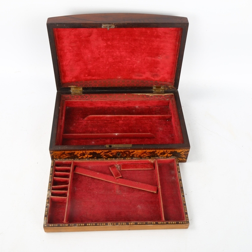 88 - 19th century Tunbridge Ware dome-top sewing box, the micro-mosaic lid depicting Eridge Castle, flora... 