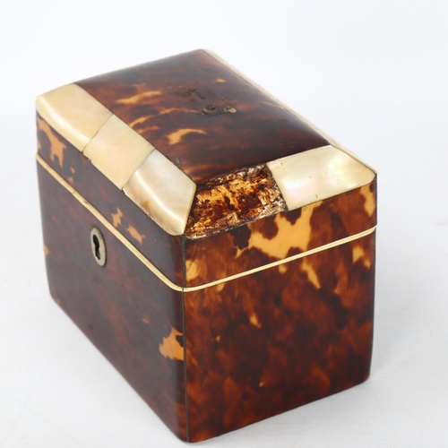 90 - A 19th century tortoiseshell and mother-of-pearl tea caddy of small size, with 2 inner lids, 11cm x ... 